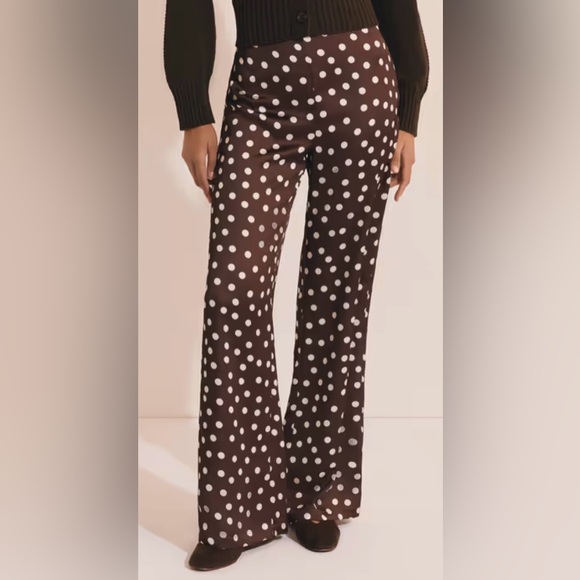 Camila Coelho Pants - Camila Coelho wide leg polka dot satin pants. Stretchy waist. Brown white M. NWT